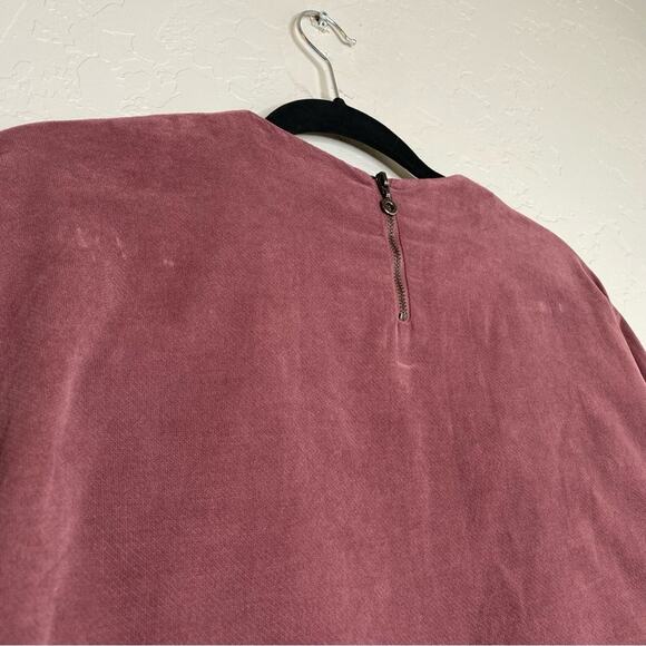 Zara Burgundy 100% Cotton Crewneck Cinched Sleeve Top Small - Picture 9 of 11